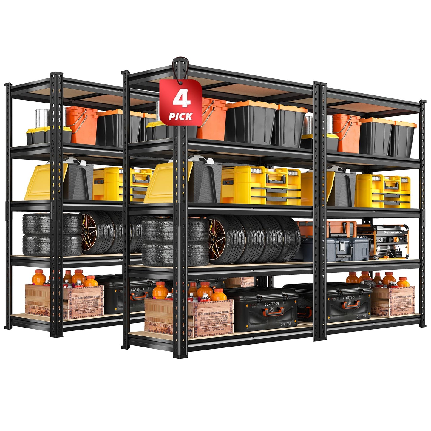 REIBII Storage Shelves 2020LBS Garage Shelving Heavy Duty 5-Tier Metal Shelving Units for Storage Adjustable Utility Shelf Rack for Kitchen Warehouse Basement 28" W x 12" D x 59.8" H, Black