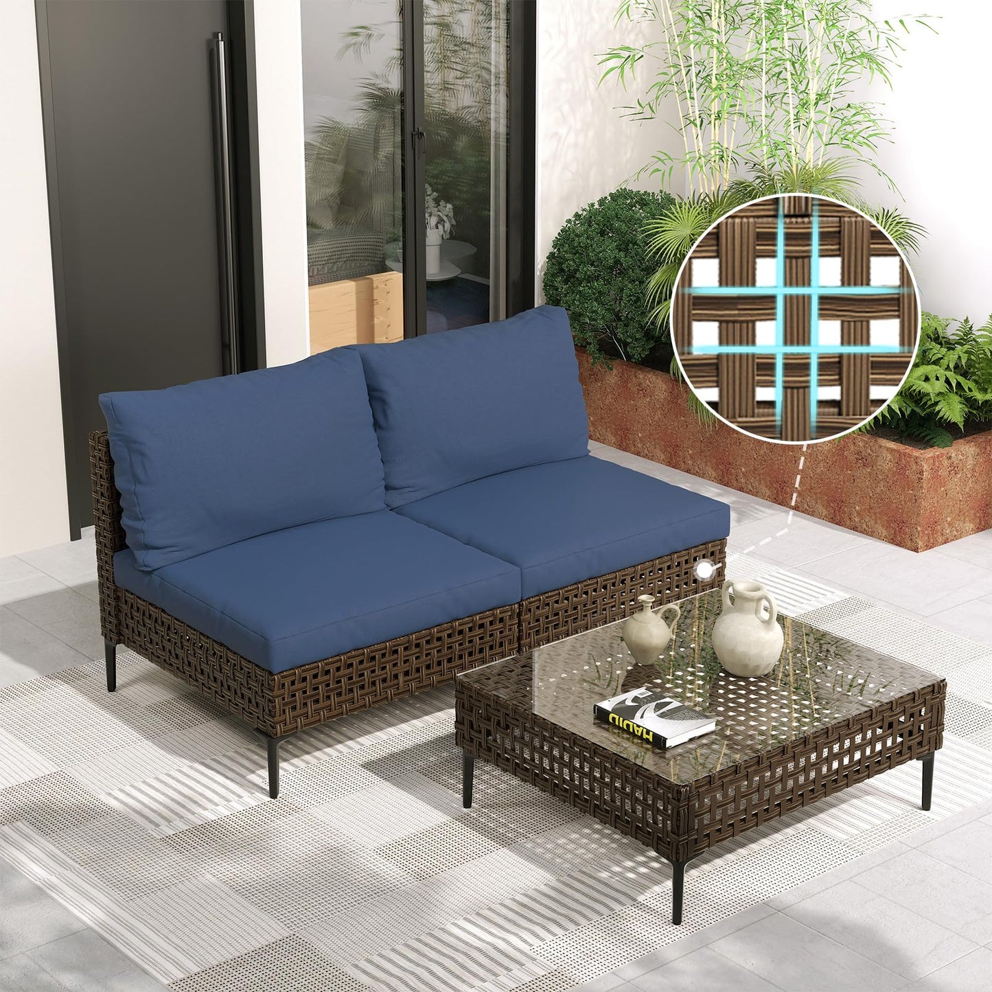 Grand patio 7-Piece Wicker Patio Furniture Set, Boho Outdoor Conversation Set Sectional Sofa with Water Resistant Thick Cushions and Coffee Table, Beige