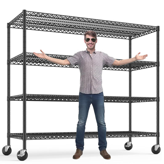 REIBII Storage Shelves 75.6" H Wire Shelving Unit with Wheels 2500LBS Heavy Duty Metal Shelves for Storage Adjustable Garage Storage Rack Pantry Shelf Commercial Shelving, 75.6" H X 55.5''W X 24" D