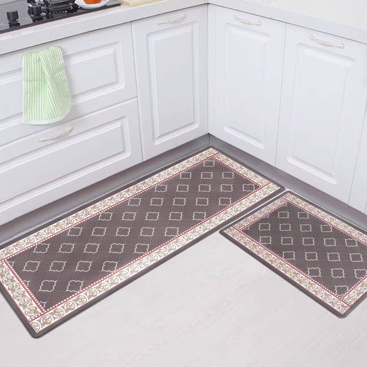 ROTTOGOON Kitchen Floor Mat Set of 2, Cushioned Anti Fatigue Kitchen Mat 17"x47"+17"x29", Non-Slip Waterproof Kitchen Rug, Premium PVC Comfort Kitchen Mats and Rugs for Kitchen, Office, Home, Laundry