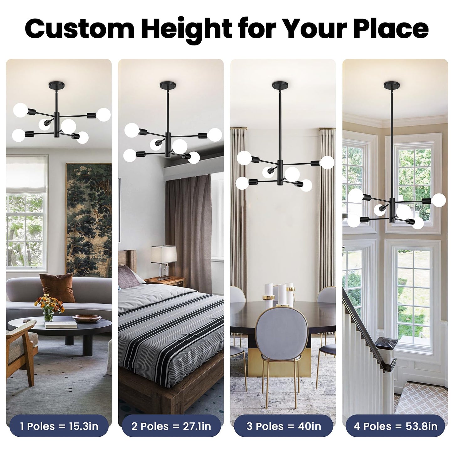 Modern Chandelier Ceiling Light Fixture Sputnik Chandeliers Gold and Black Farmhouse Chandelier Over Table 12-Light Height Adjustable Chandeliers for Dining Room, Living Room,Kitchen Island