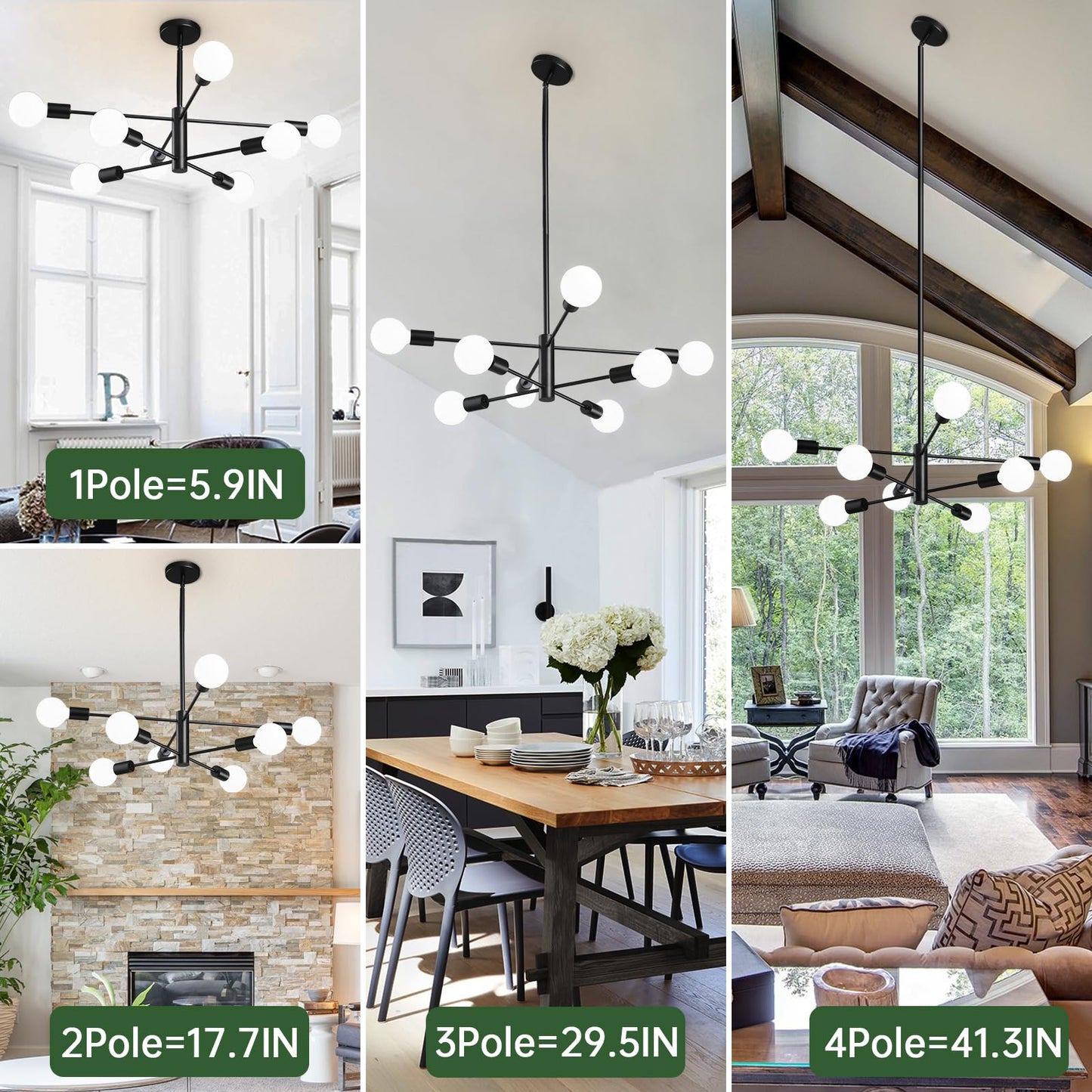 Modern Chandelier Ceiling Light Fixture Sputnik Chandeliers Gold and Black Farmhouse Chandelier Over Table 12-Light Height Adjustable Chandeliers for Dining Room, Living Room,Kitchen Island