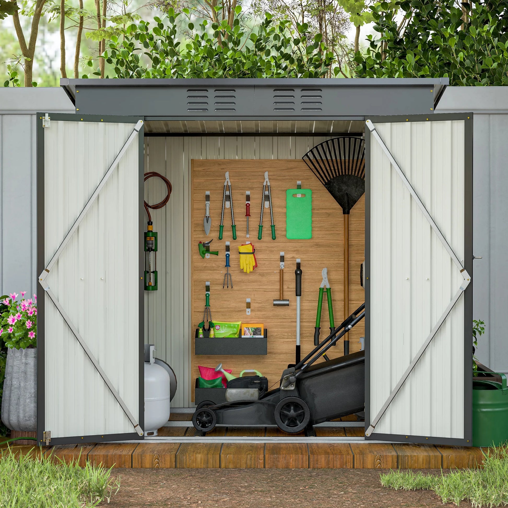 6' X 4' Outdoor Metal Storage Shed, Tools Storage Shed, Galvanized Steel Garden Shed with Lockable Doors, Outdoor Storage Shed for Backyard, Patio, Lawn, D9133