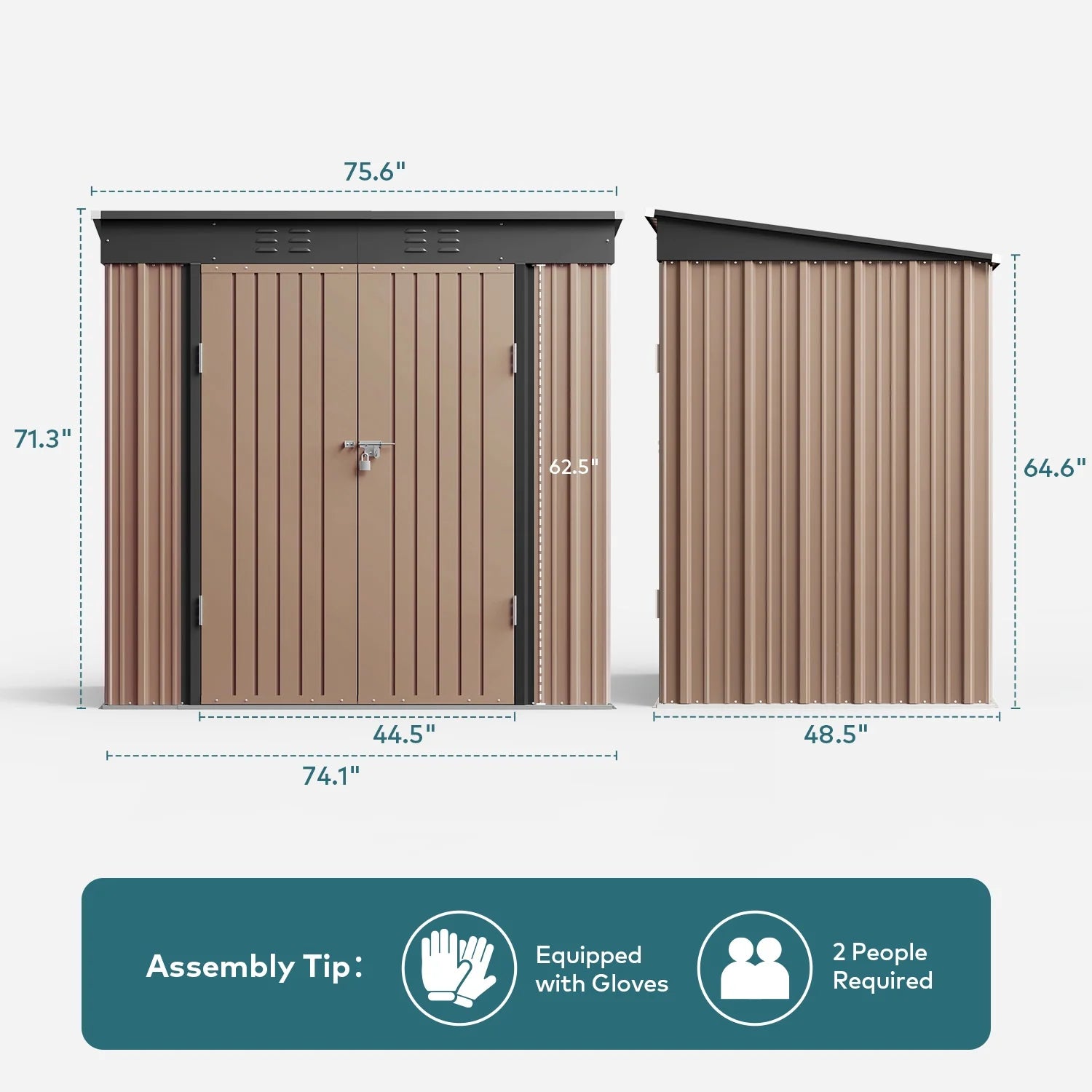 6Ft X 4Ft Outdoor Storage Shed, Metal Garden Shed, Brown