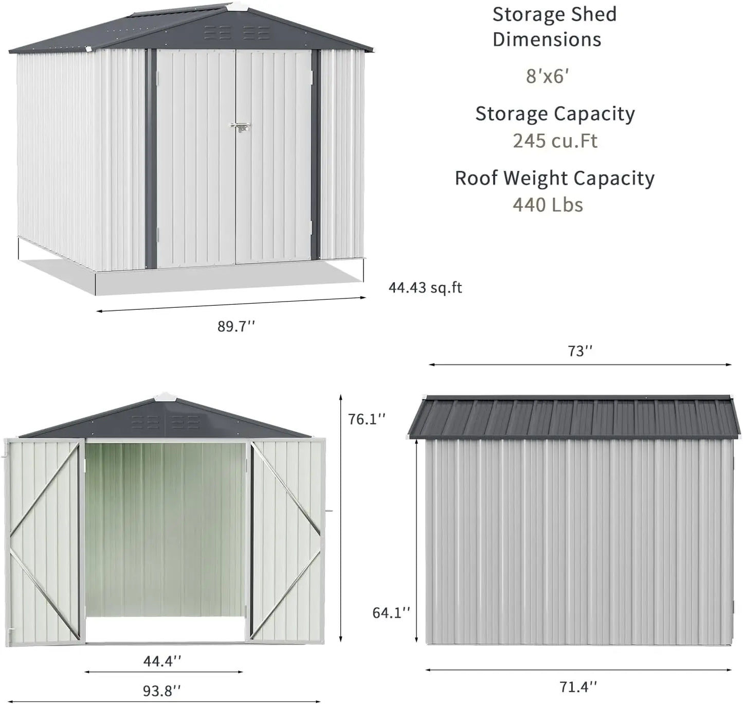 6 X 8 FT Outdoor Storage Shed Metal Garden Shed with Lockable Door outside Waterproof Tool Shed for Backyard, White