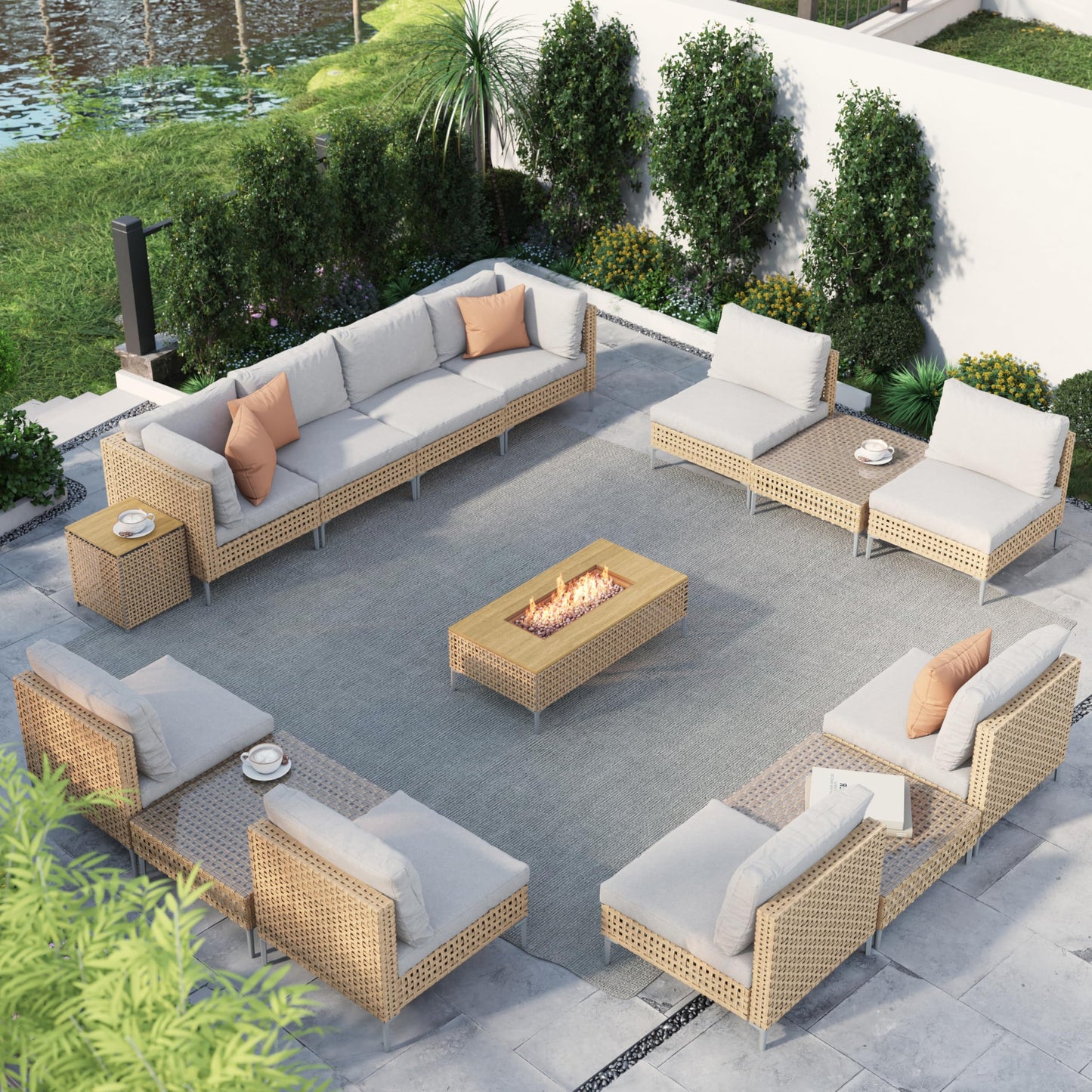 Grand patio 7-Piece Wicker Patio Furniture Set, Boho Outdoor Conversation Set Sectional Sofa with Water Resistant Thick Cushions and Coffee Table, Beige