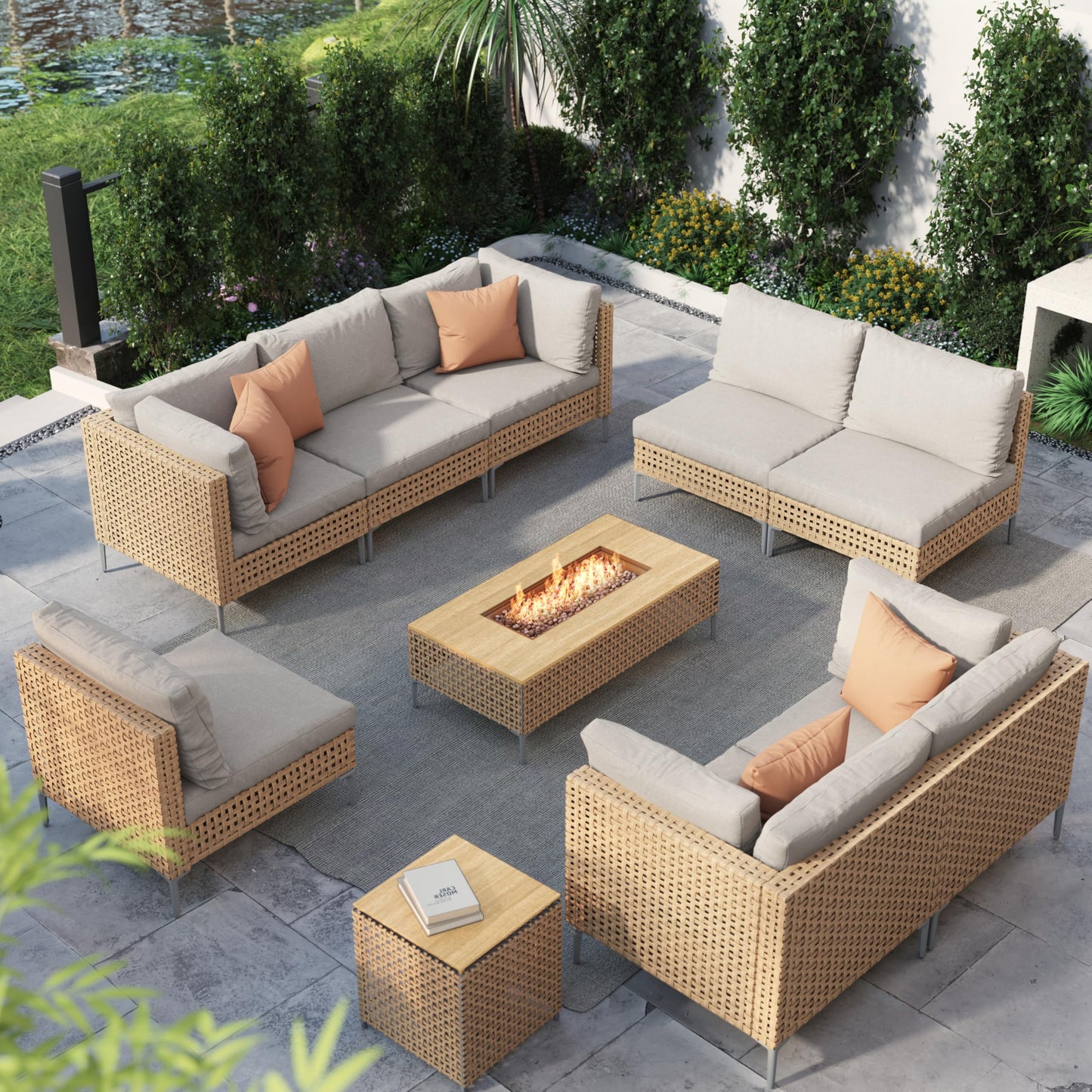 Grand patio 7-Piece Wicker Patio Furniture Set, Boho Outdoor Conversation Set Sectional Sofa with Water Resistant Thick Cushions and Coffee Table, Beige