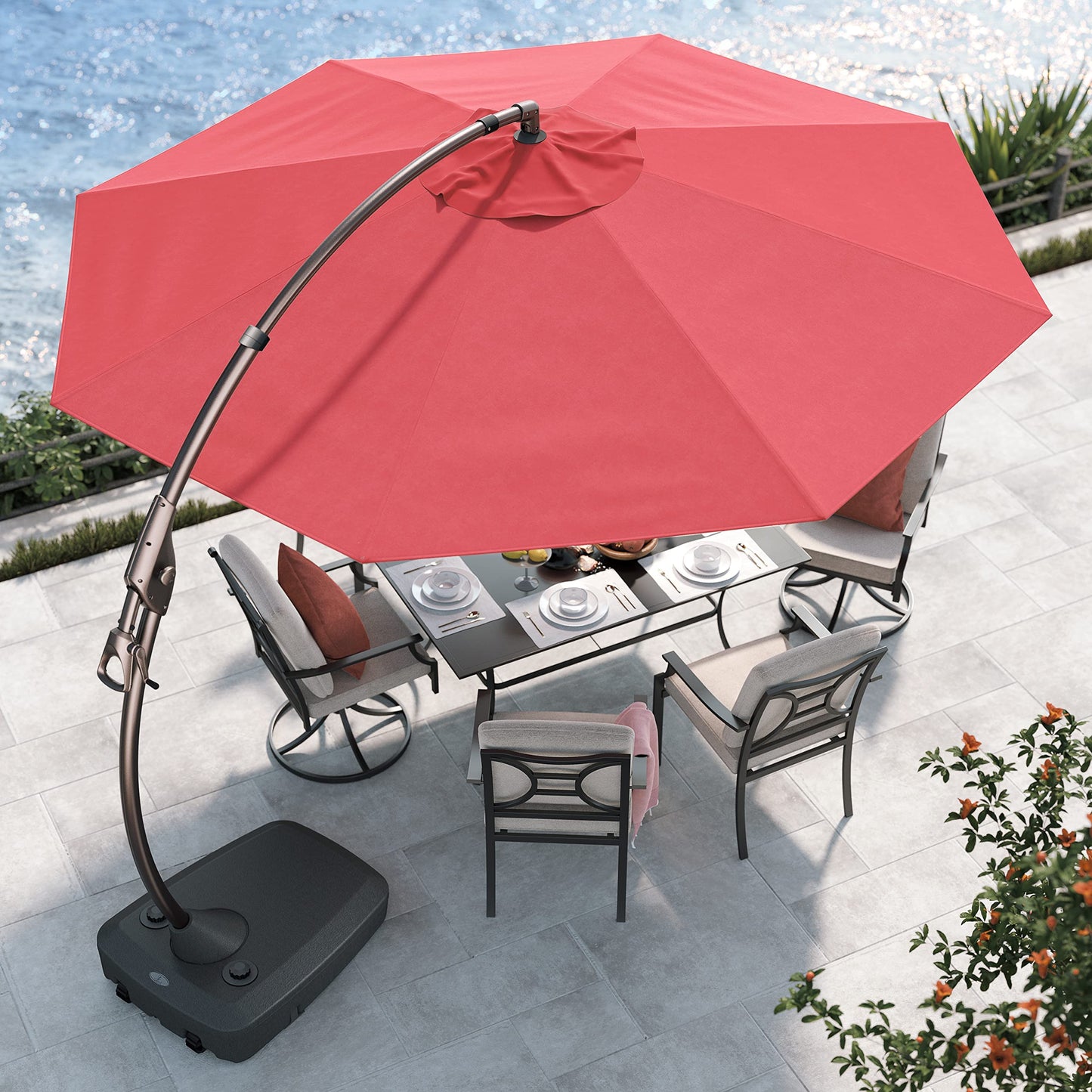 Grand patio 11FT Cantilever Umbrella with Base Outdoor Large Round Aluminum Offset Umbrella for Patio Garden Backyard (Champagne, 11 FT)