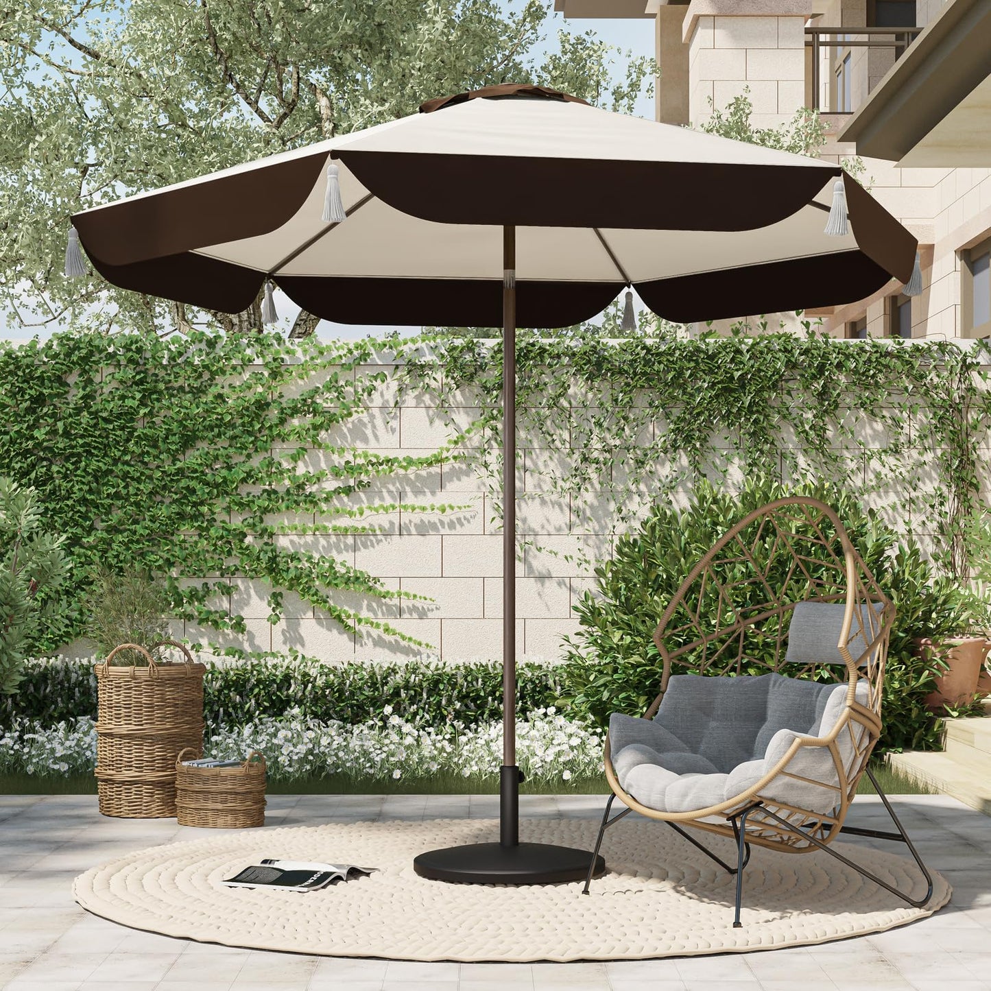 Grand patio Balcony Umbrella, JENA 6x4 FT Outdoor Umbrella, Rectangular Flat Canopy Versatile Patio Shade with 360 Degree Roating Knob for Deck Apartment, Beige