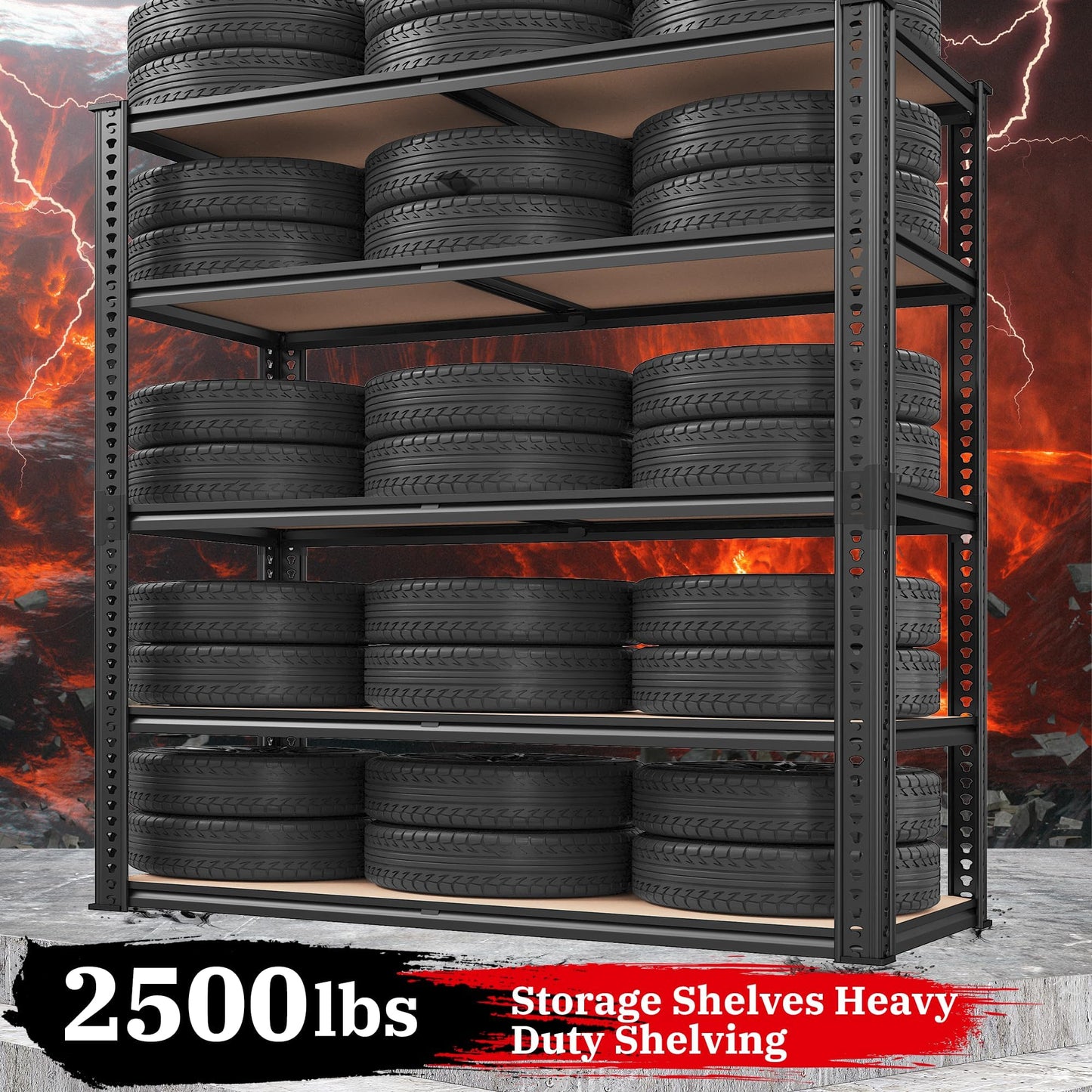 REIBII 2500LBS Garage Shelving 72''H Storage Shelves Heavy Duty Shelving 5 Tier Metal Shelves for Garage Shelves Adjustable Shelving Units and Storage for Closet Pantry Shelf, 72" H x 40" W x 20" D