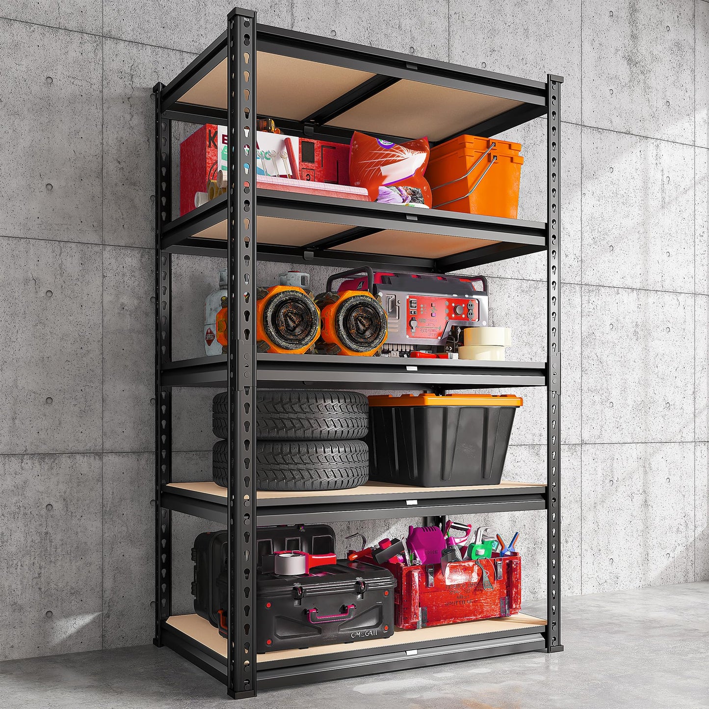 REIBII Storage Shelves 2020LBS Garage Shelving Heavy Duty 5-Tier Metal Shelving Units for Storage Adjustable Utility Shelf Rack for Kitchen Warehouse Basement 28" W x 12" D x 59.8" H, Black