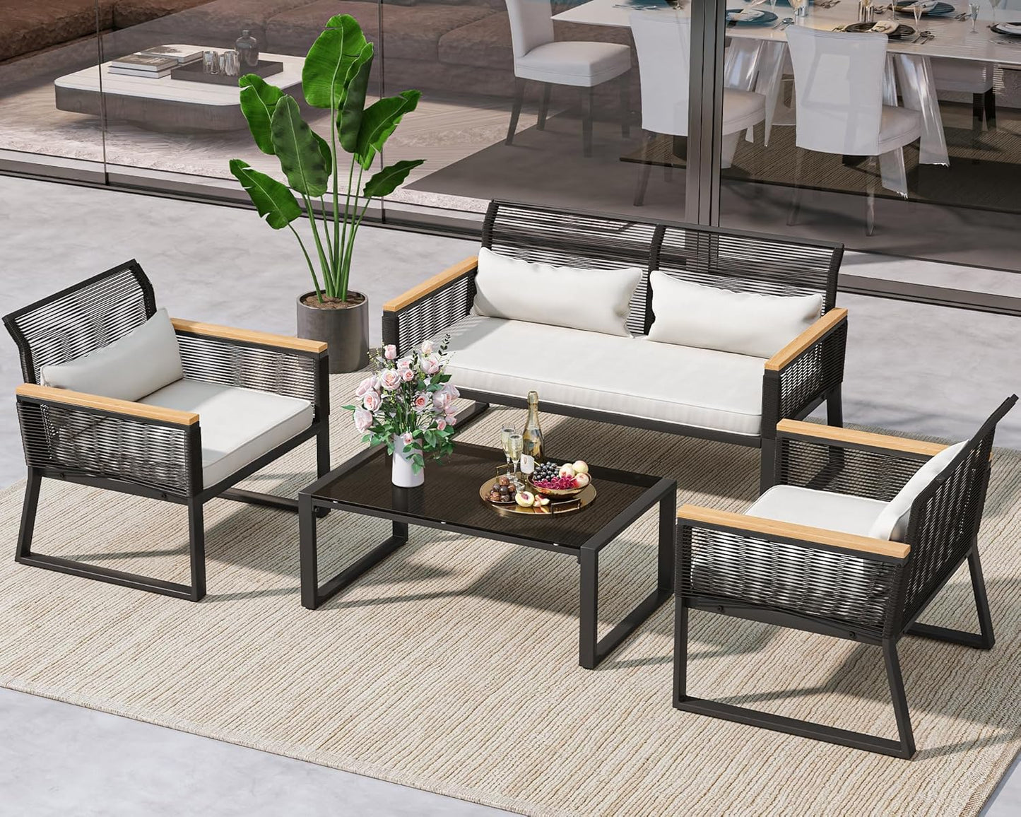 4-Piece Patio Furniture Wicker Outdoor Bistro Set