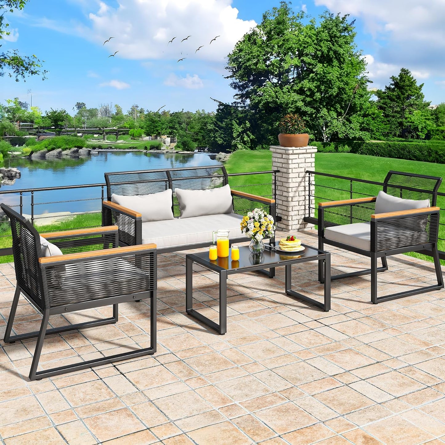 4-Piece Patio Furniture Wicker Outdoor Bistro Set