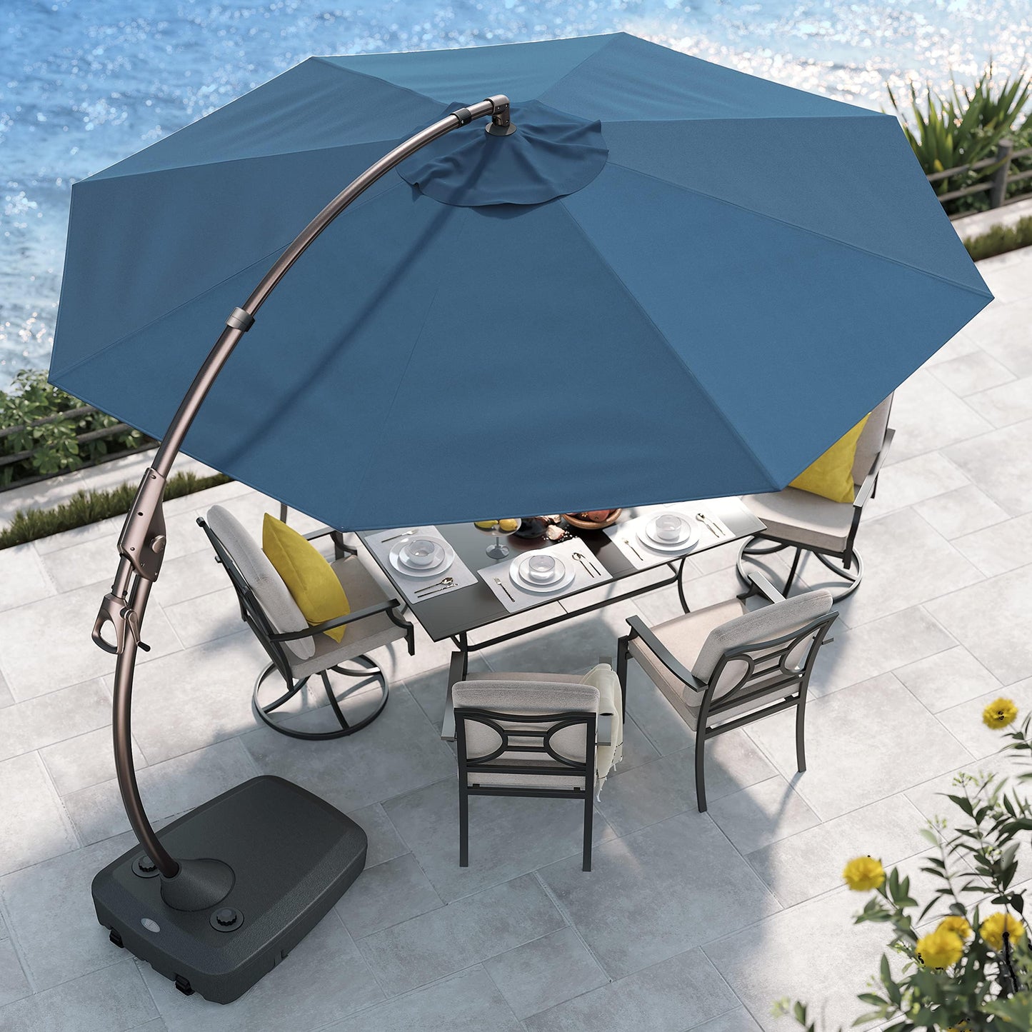 Grand patio 11FT Cantilever Umbrella with Base Outdoor Large Round Aluminum Offset Umbrella for Patio Garden Backyard (Champagne, 11 FT)