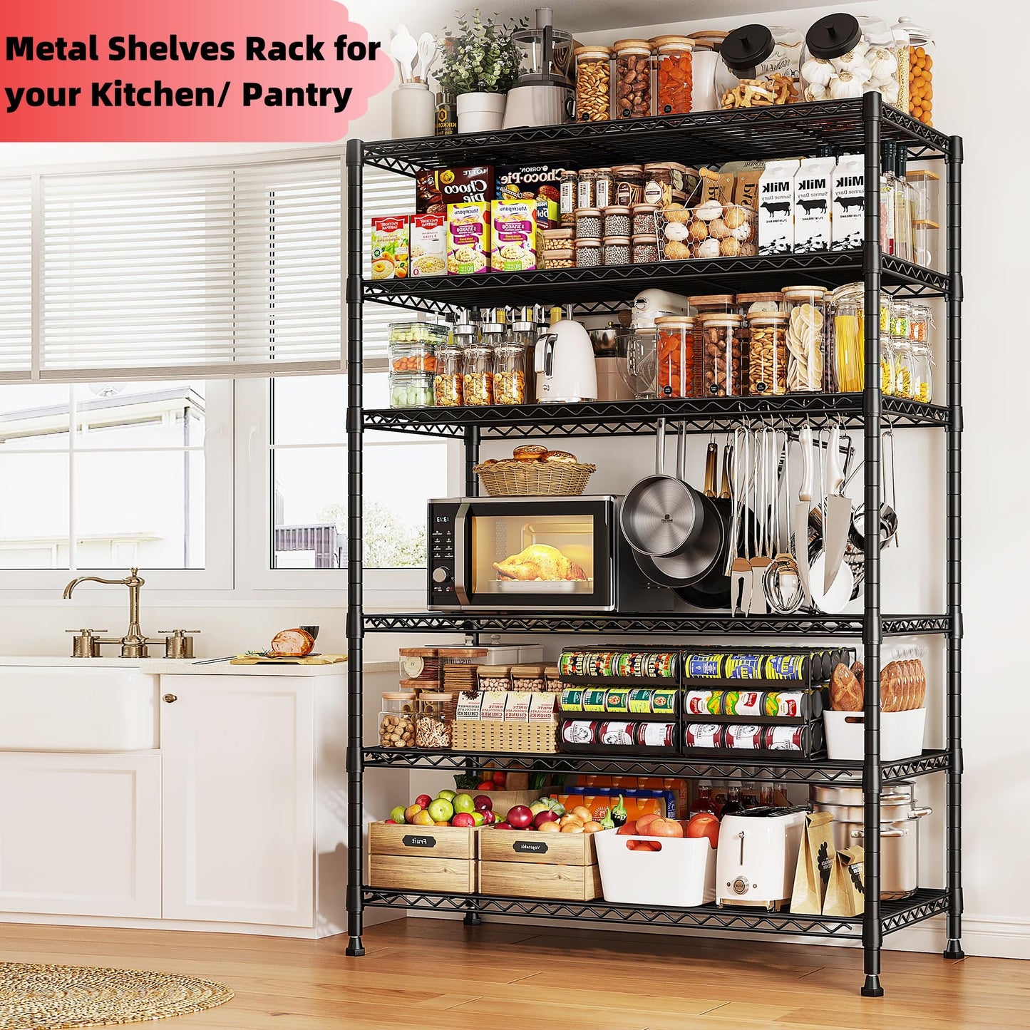 REIBII 5 Tier Wire Shelving,Storage Shelves Metal Shelves for Storage Loads 1200LBS,Adjustable Garage Shelving Heavy Duty Metal Shelving Storage Rack for Pantry Kitchen,71''HX35.5''WX14''D,Chrome