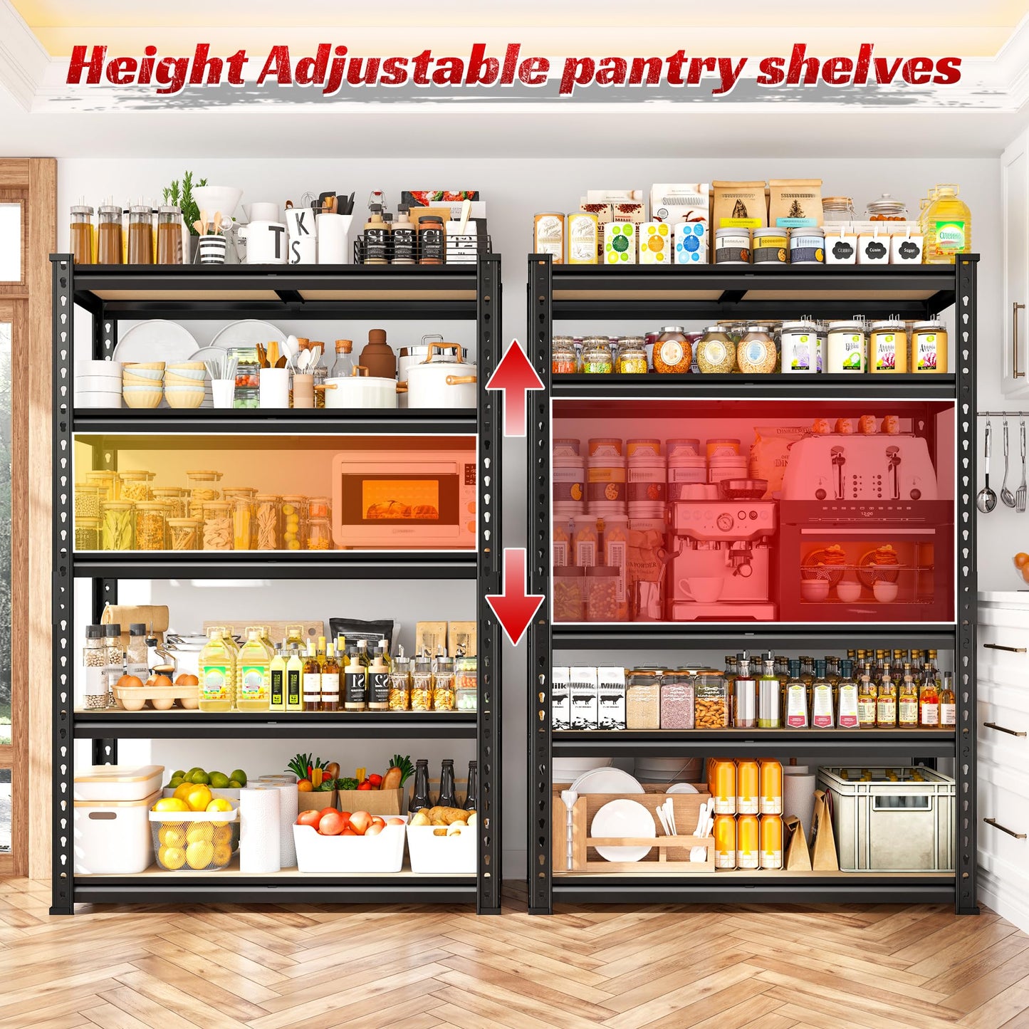 REIBII Storage Shelves 2020LBS Garage Shelving Heavy Duty 5-Tier Metal Shelving Units for Storage Adjustable Utility Shelf Rack for Kitchen Warehouse Basement 28" W x 12" D x 59.8" H, Black