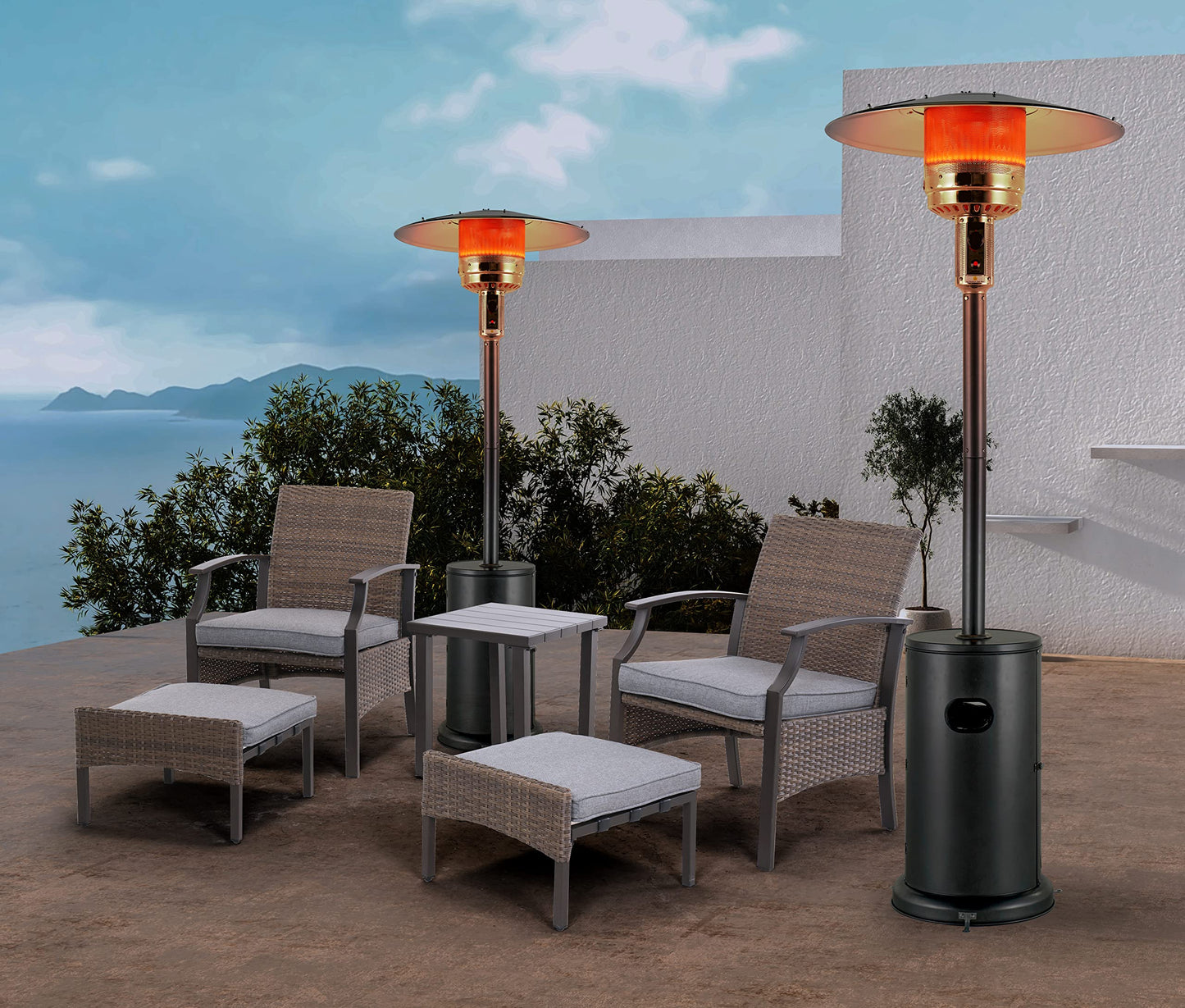 GRAND PATIO Outdoor Propane Heater with Wheels, 48,000 BTU Freestanding Mushroom 7' Powder Coated LP Patio Heater with protective cover, Graphite