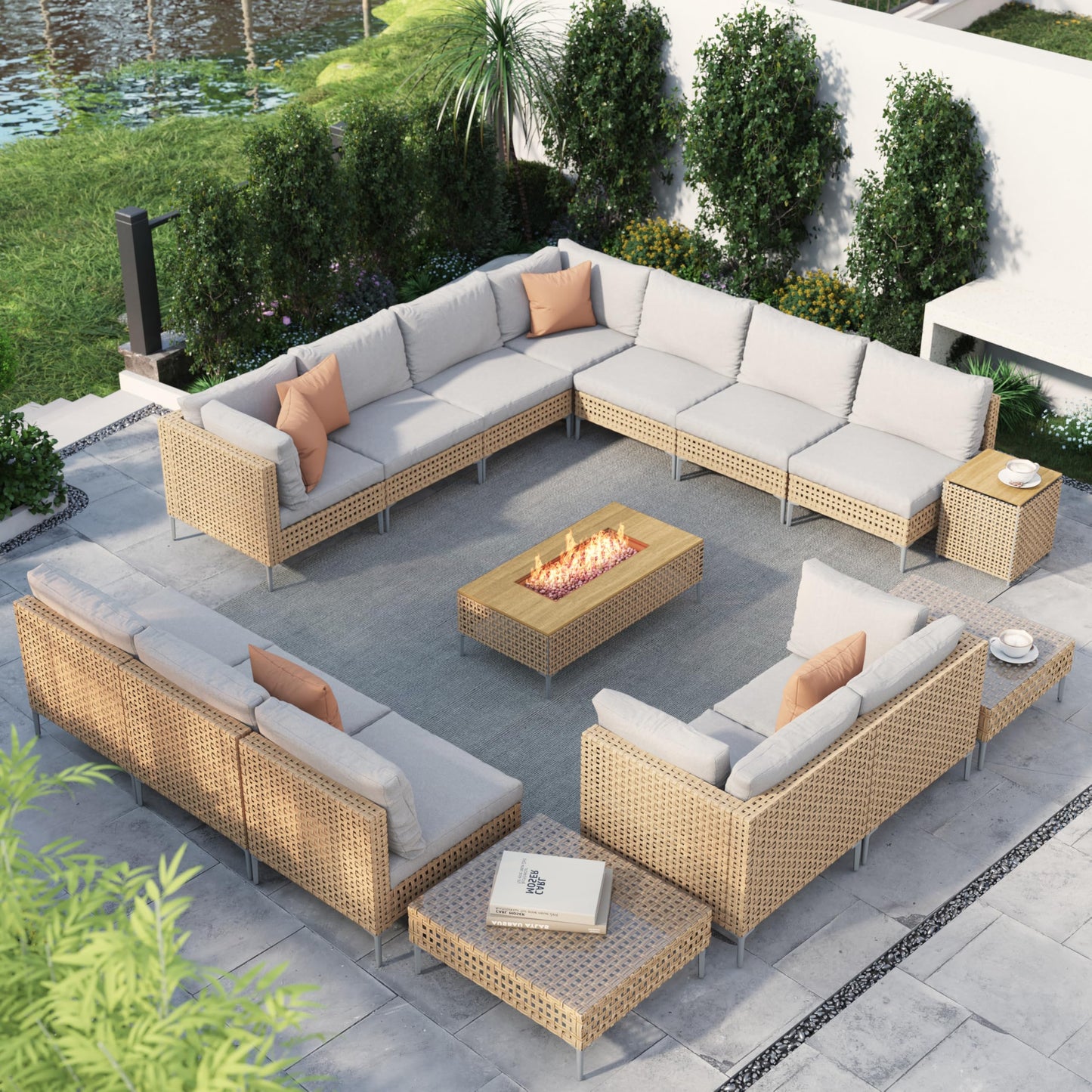 Grand patio 7-Piece Wicker Patio Furniture Set, Boho Outdoor Conversation Set Sectional Sofa with Water Resistant Thick Cushions and Coffee Table, Beige