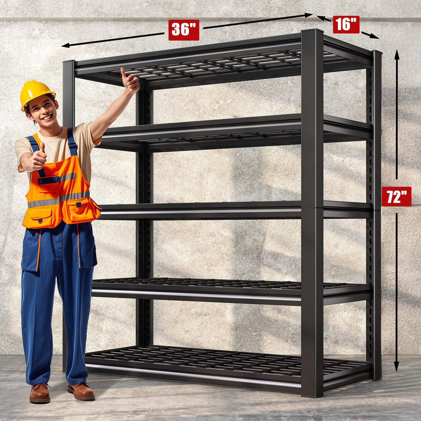 REIBII Garage Shelving 3000LBS Storage Shelves Heavy Duty Shelving Adjustable Industrial Metal Shelving Units for Garage, Basement,Pantry,Warehouse, School,Commercial,36" W x 16" D x 72" H