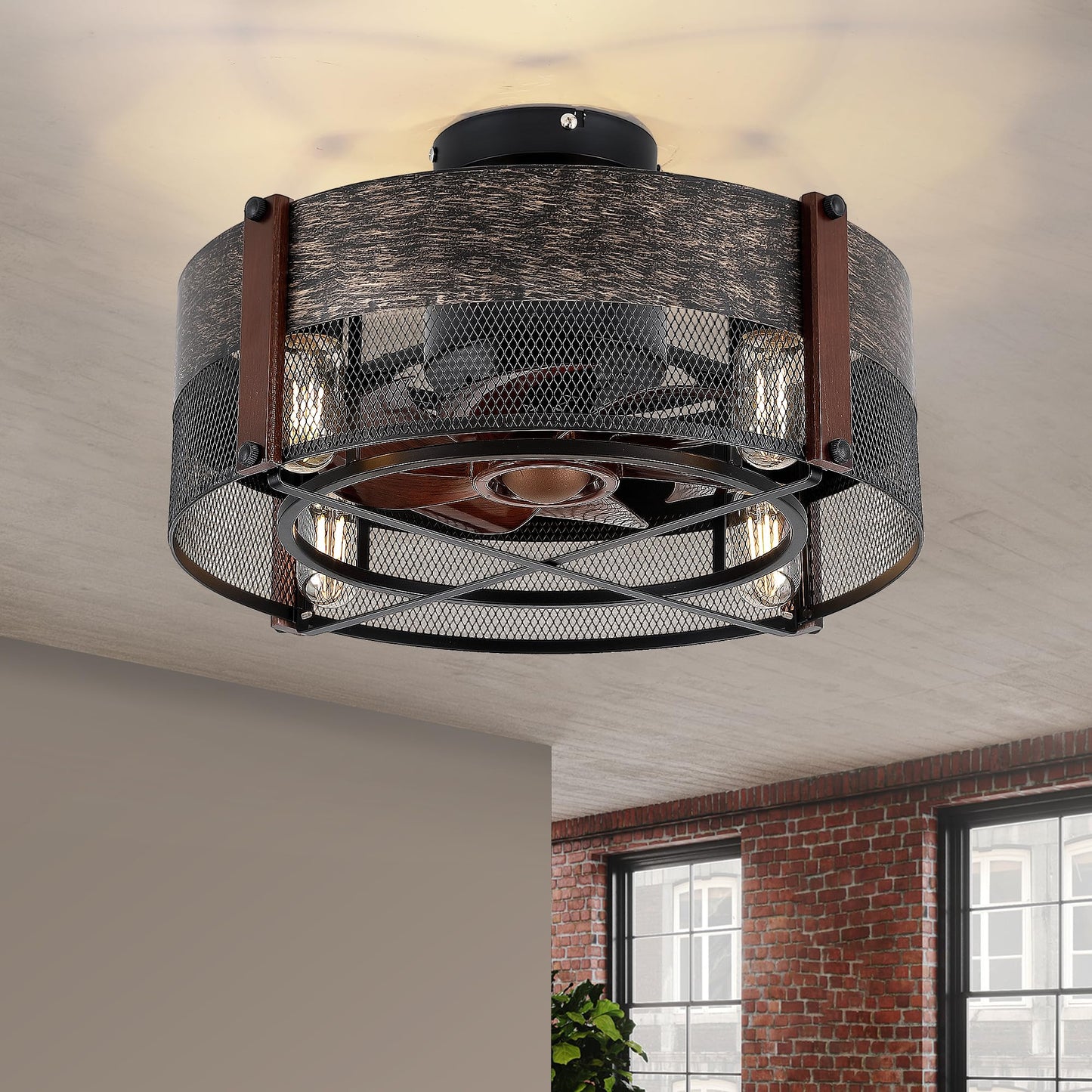 Low Profile Caged Ceiling Fans with Lights and Remote (Bulbs not Included)