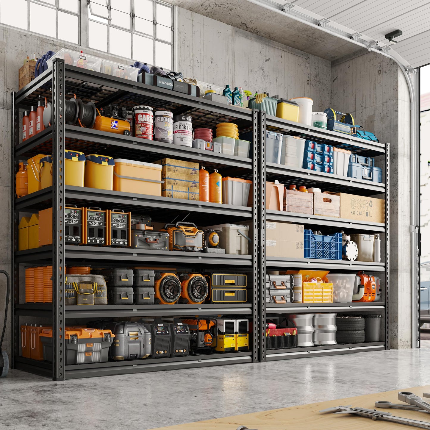 REIBII 60" W Garage Shelving 3000LBS Heavy Duty Storage Shelves, Adjustable 5 Tier Metal Shelves for Storage Rack Industrial Shelf, Garage Storage Shelving Unit, 60" W x 24" D x 72" H