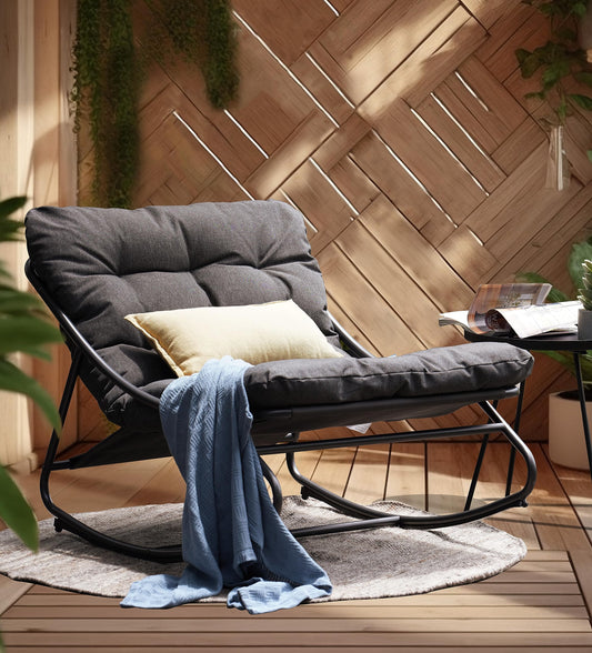 Grand patio Rocking Chair Indoor and Outdoor, Metal Patio Lounge Rocking Chair with Thick Cushion, Comfy Modern Rocker Chair for Living Room Porch Backyard