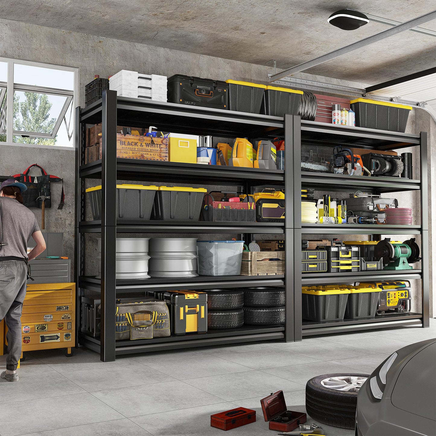 REIBII Garage Shelving 3000LBS Storage Shelves Heavy Duty Shelving Adjustable Industrial Metal Shelving Units for Garage, Basement,Pantry,Warehouse, School,Commercial,36" W x 16" D x 72" H