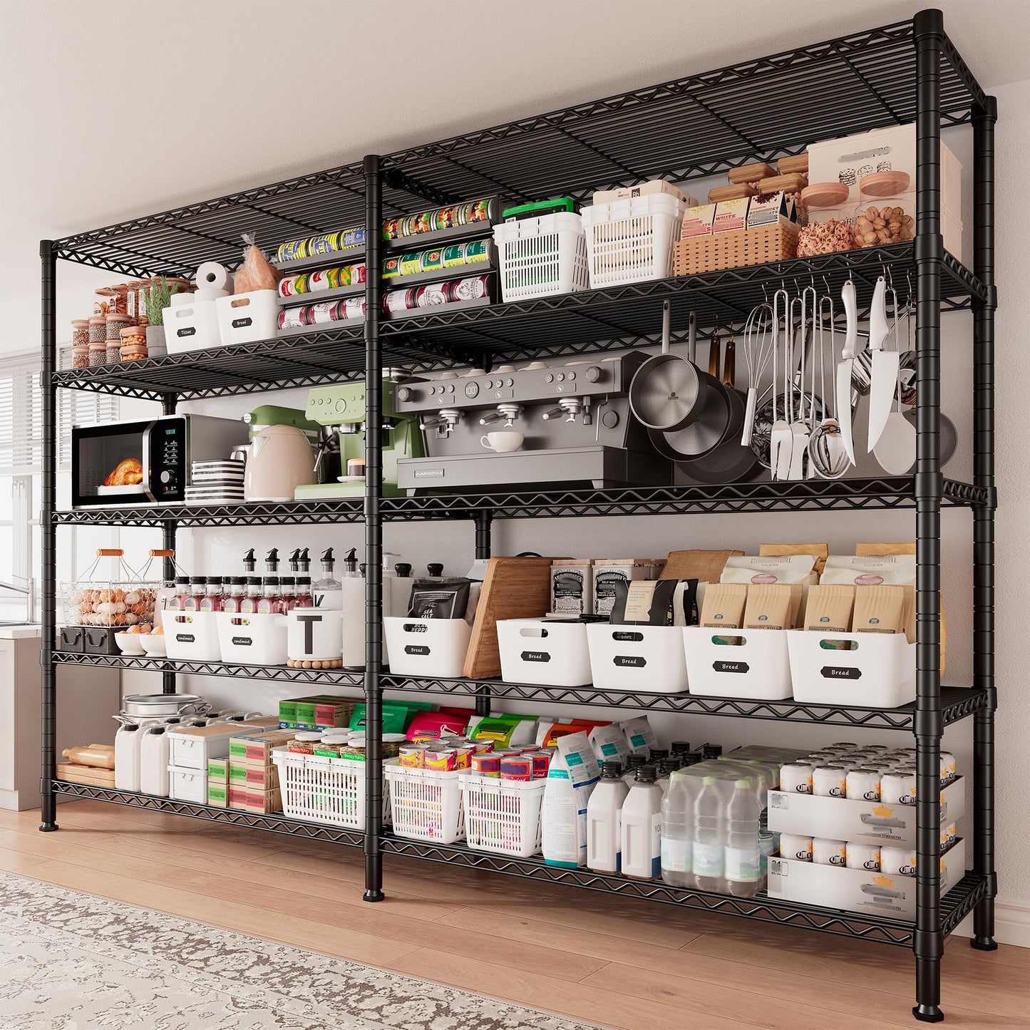 REIBII 69" W Storage Shelves Heavy Duty Load 1600LB,Garage Shelving 5-Tier Wire Shelving Unit Metal Shelves for Storage Adjustable Shelving Rack for Pantry Kitchen Bathroom 69" Wx15.75 Dx72.5 H