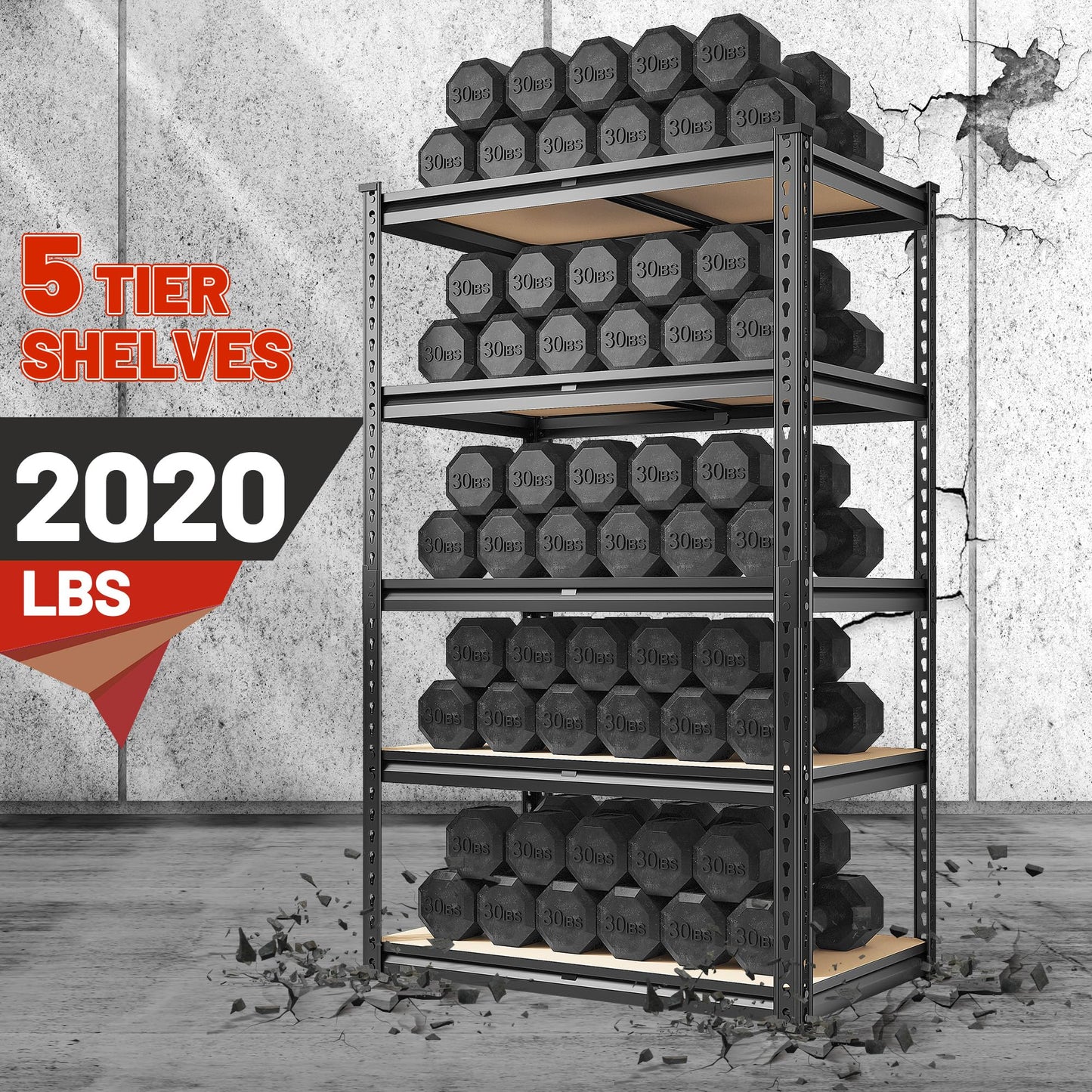 REIBII Storage Shelves 2020LBS Garage Shelving Heavy Duty 5-Tier Metal Shelving Units for Storage Adjustable Utility Shelf Rack for Kitchen Warehouse Basement 28" W x 12" D x 59.8" H, Black