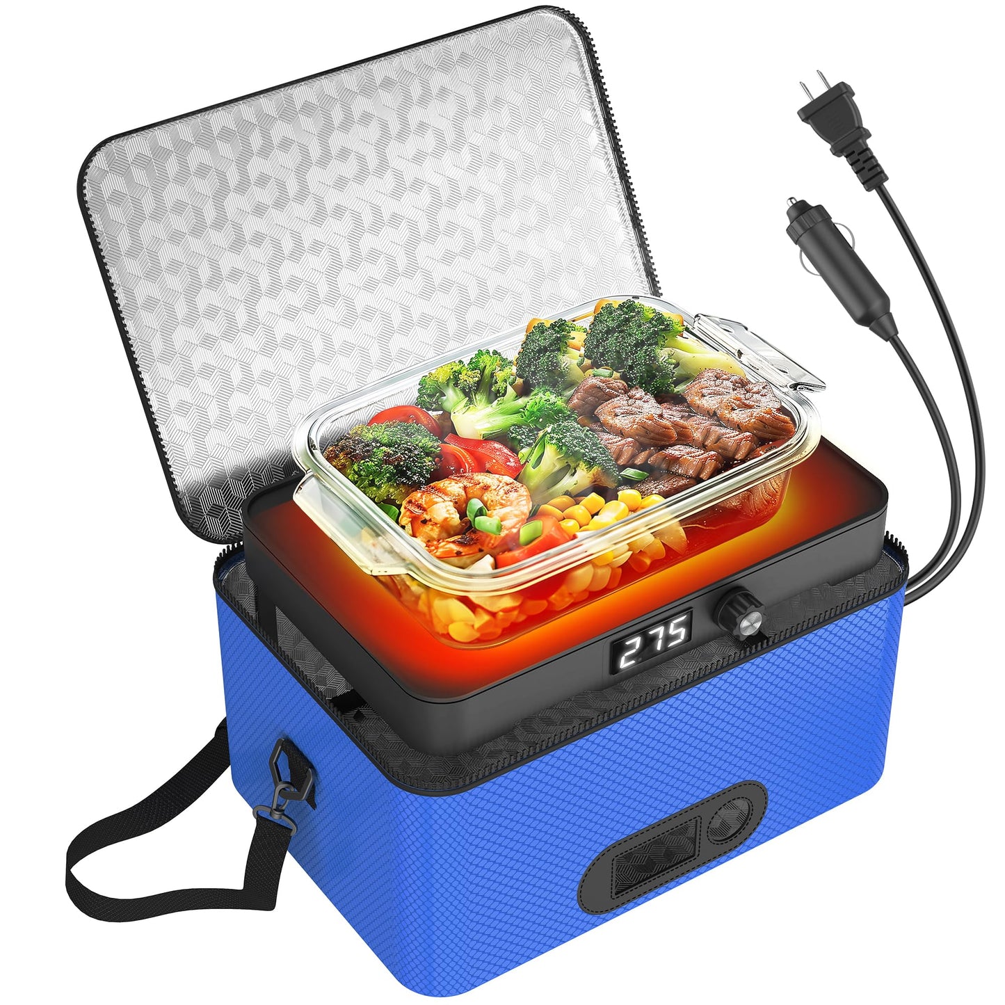 Portable Oven, 12V 24V 110V-240V Car Food Warmer Portable Personal Mini Oven Electric Heated Lunch Box for Meals Reheating & Raw Food Cooking for Road Trip/Camping/Picnic/Family Gathering(Black)