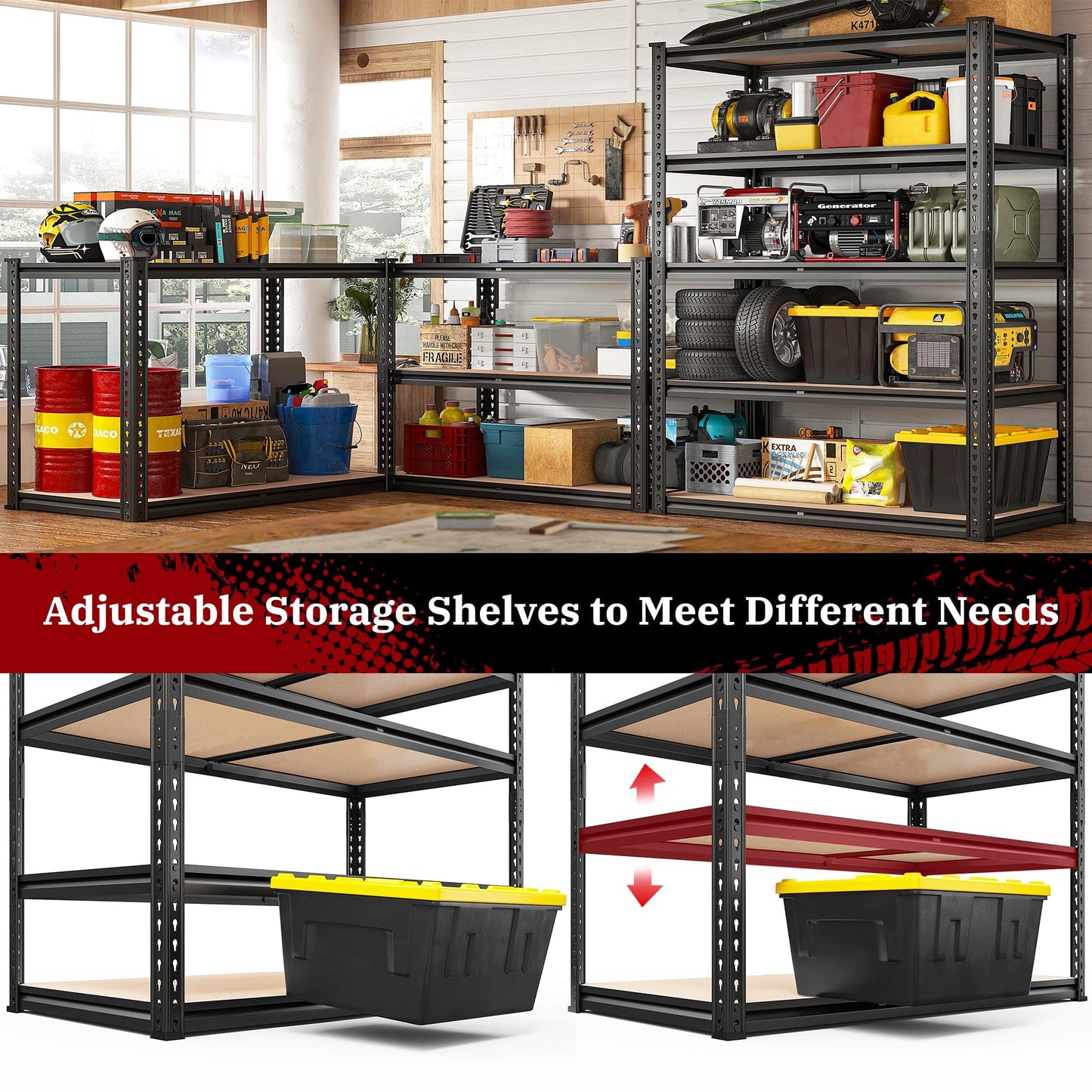 REIBII 2500LBS Garage Shelving 72''H Storage Shelves Heavy Duty Shelving 5 Tier Metal Shelves for Garage Shelves Adjustable Shelving Units and Storage for Closet Pantry Shelf, 72" H x 40" W x 20" D