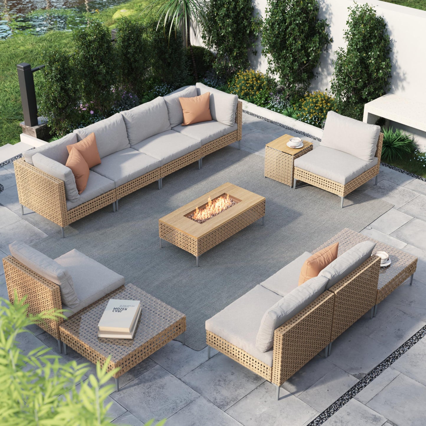 Grand patio 7-Piece Wicker Patio Furniture Set, Boho Outdoor Conversation Set Sectional Sofa with Water Resistant Thick Cushions and Coffee Table, Beige