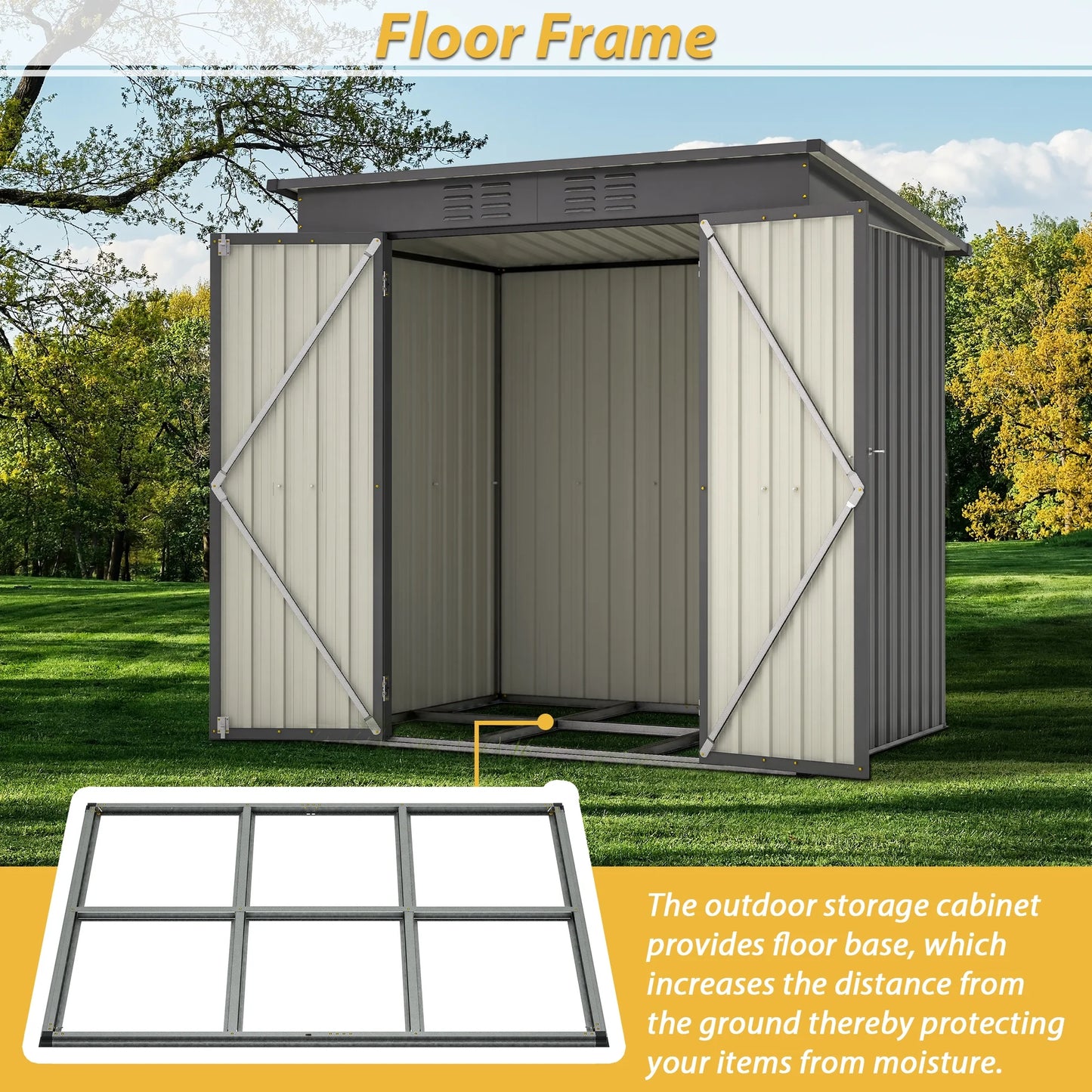 6' X 4' Outdoor Metal Storage Shed, Tools Storage Shed, Galvanized Steel Garden Shed with Lockable Doors, Outdoor Storage Shed for Backyard, Patio, Lawn, D9133