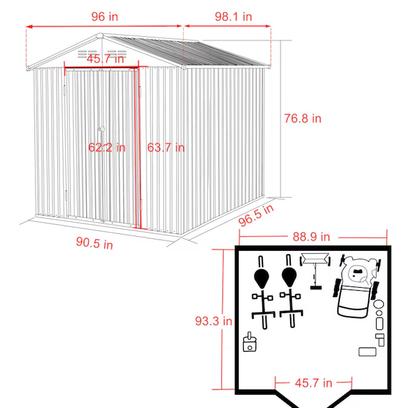 8-Ft X 8-Ft Galvanized Steel Storage Shed