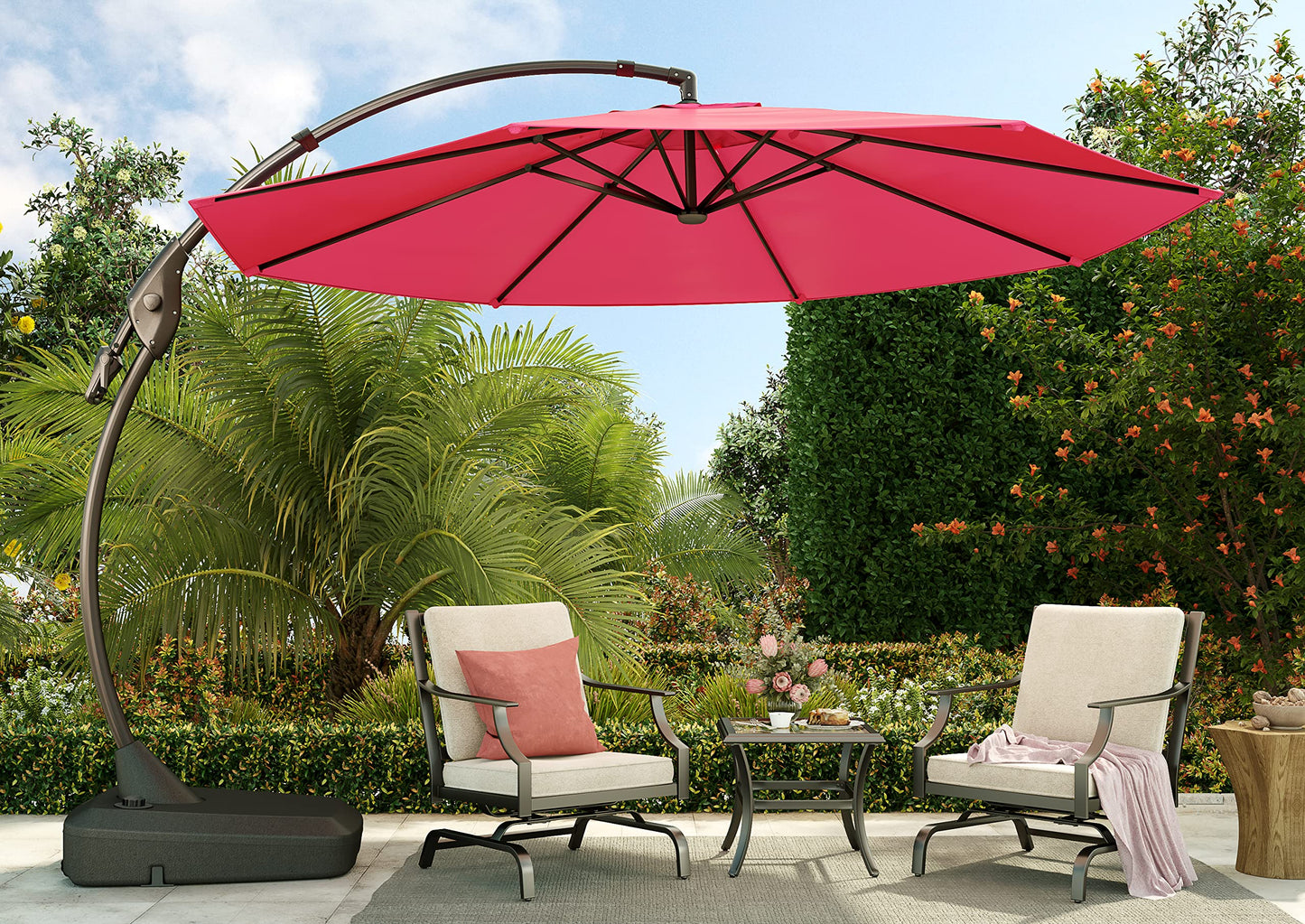 Grand patio 11FT Cantilever Umbrella with Base Outdoor Large Round Aluminum Offset Umbrella for Patio Garden Backyard (Champagne, 11 FT)