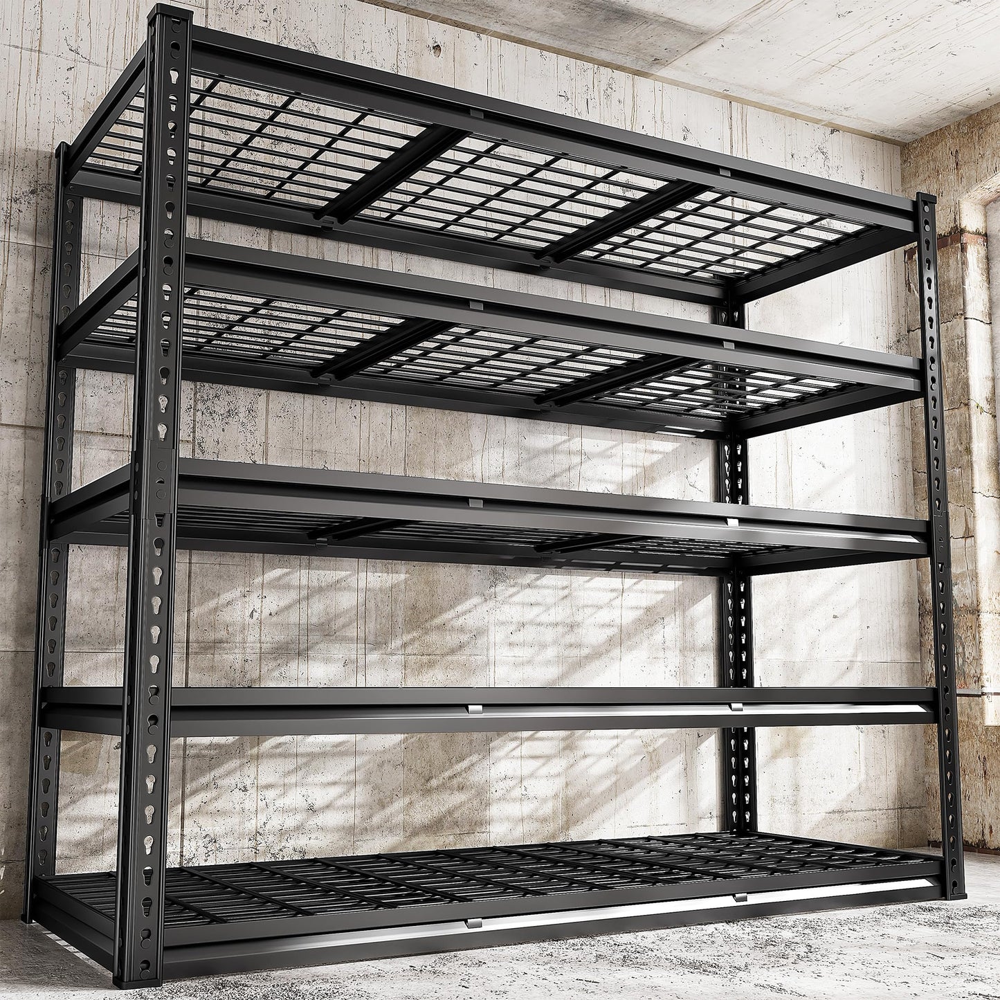 REIBII 48" W Garage Shelving 3000LBS Heavy Duty Storage Shelves, 5 Tier Adjustable Metal Shelves for Storage Rack Industrial Utility Shelf, Garage Storage Shelving Unit, 48" W x 24" D x 72" H