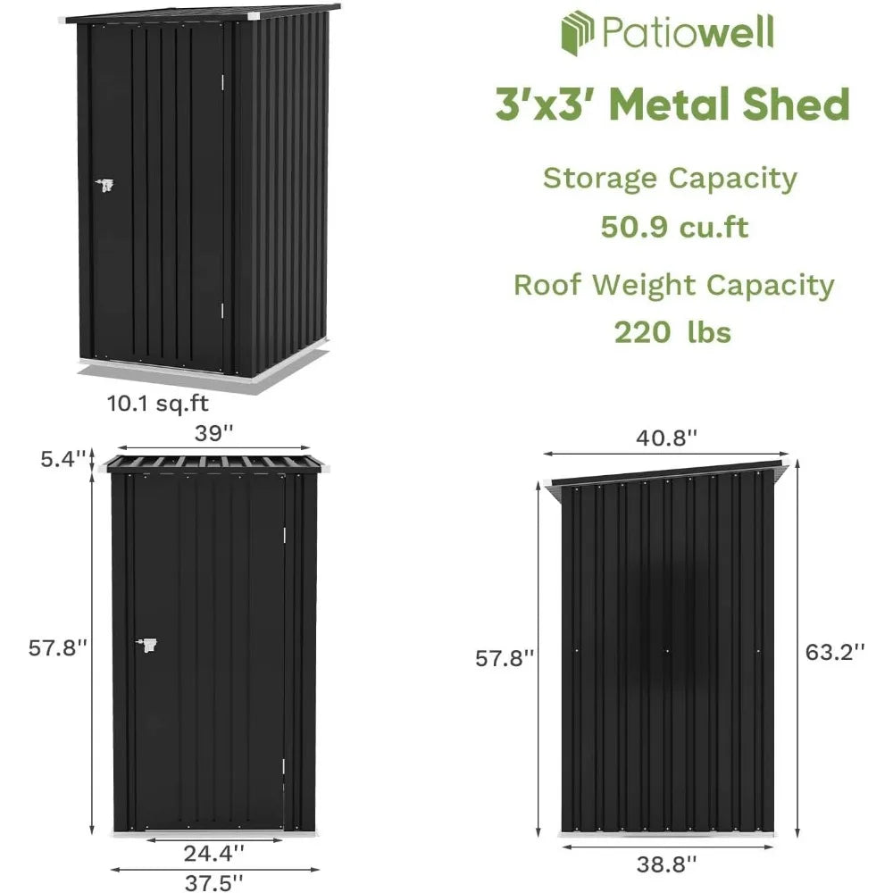 3 X 3 FT Outdoor Storage Shed,Small Garden Tool Storage Shed with Sloping Roof and Single Lockable Door, Outdoor Shed