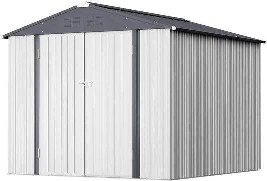 6 X 8 FT Outdoor Storage Shed Metal Garden Shed with Lockable Door outside Waterproof Tool Shed for Backyard, White