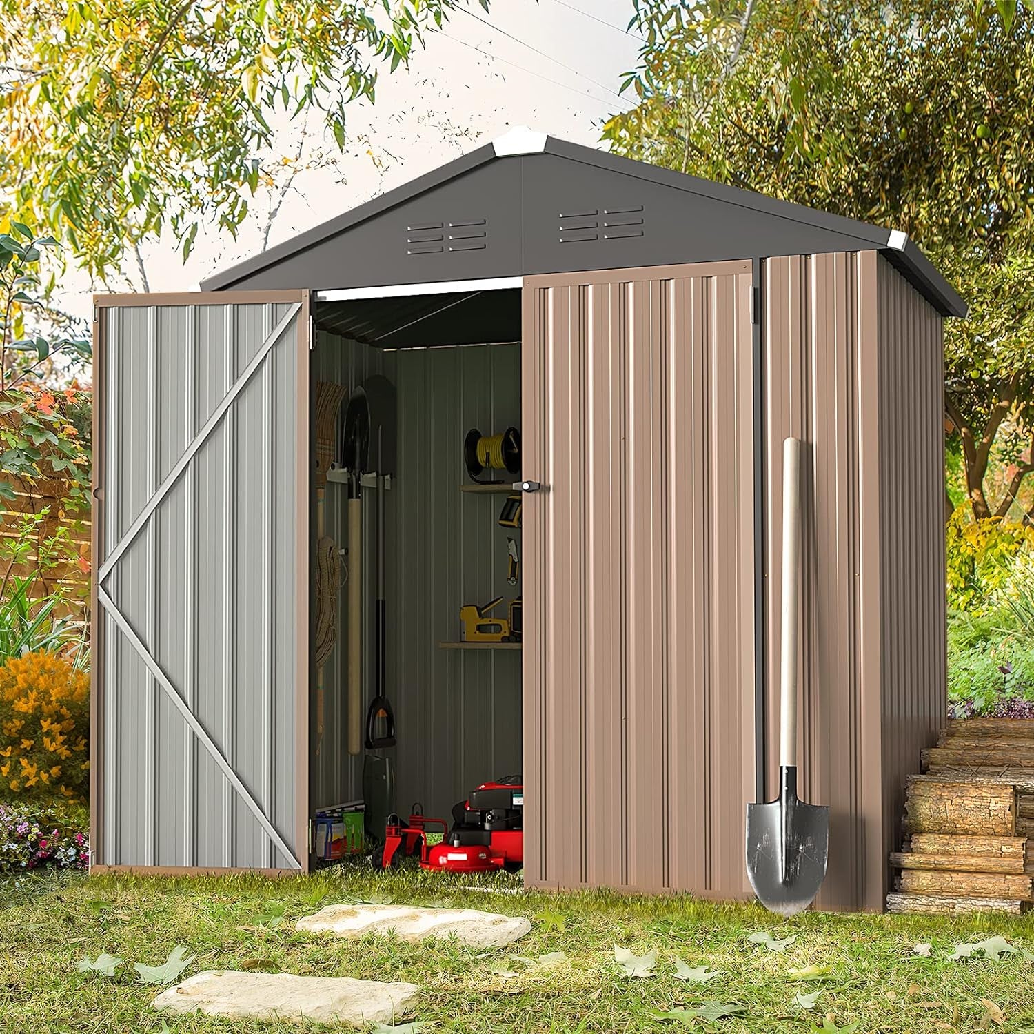 6 X 4FT Outdoor Storage Shed, Lockable Bike Shed,Garden Shed &Tool Shed for Backyard, Patio, Lawn