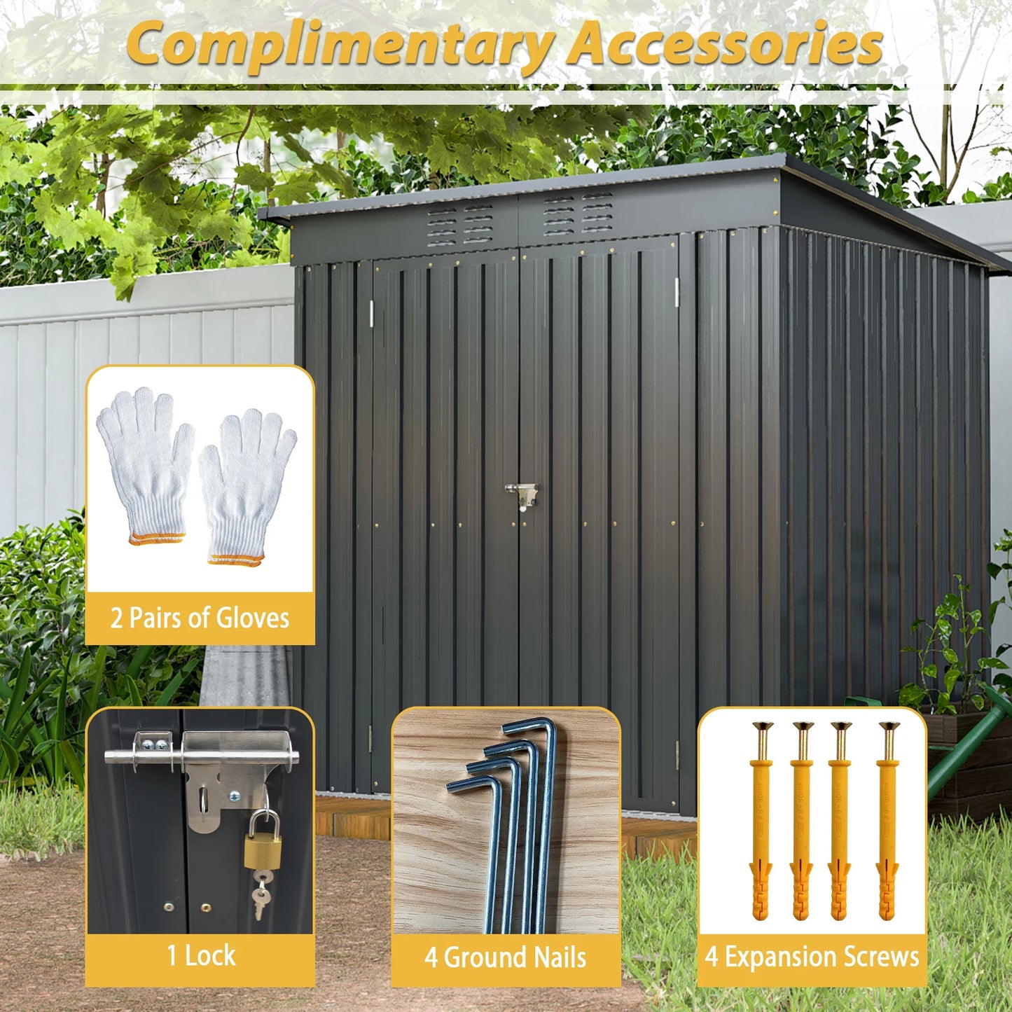 6' X 4' Outdoor Metal Storage Shed, Tools Storage Shed, Galvanized Steel Garden Shed with Lockable Doors, Outdoor Storage Shed for Backyard, Patio, Lawn, D9133