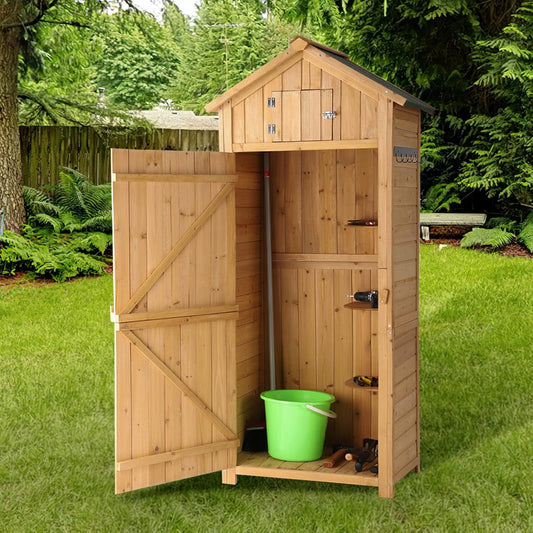 Outdoor Storage Cabinet - Wooden Garden Utility Tool Storage Shed - Wooden Storage Box with Lockable Doors for Garden Lawn Backyard