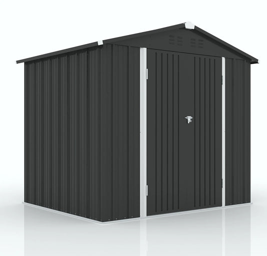 8' X 6' Outdoor Metal Storage Shed, Tools Storage Shed, Galvanized Steel Garden Shed with Lockable Doors, Outdoor Storage Shed for Backyard, Patio, Lawn, Black