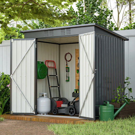 6' X 4' Outdoor Metal Storage Shed, Tools Storage Shed, Galvanized Steel Garden Shed with Lockable Doors, Outdoor Storage Shed for Backyard, Patio, Lawn, D9133