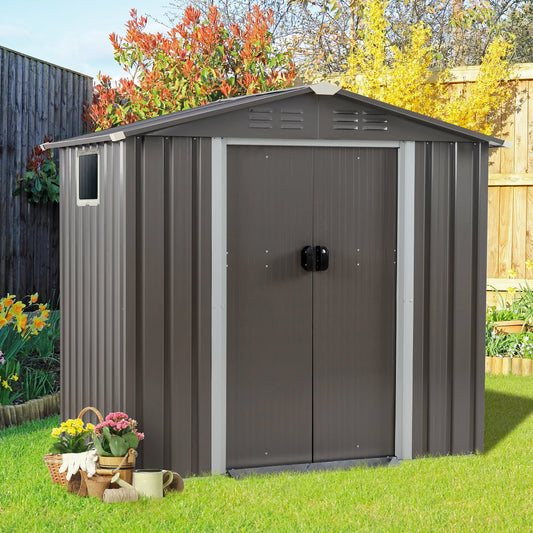 6X4X6Ft Outdoor Storage Shed Clearance with Lockable Door Metal Garden Shed Steel Anti-Corrosion Storage House Waterproof Tool Shed(Gray)