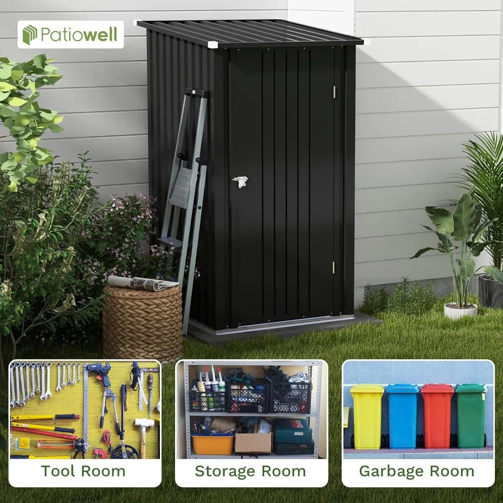 3 X 3 FT Outdoor Storage Shed,Small Garden Tool Storage Shed with Sloping Roof and Single Lockable Door, Outdoor Shed